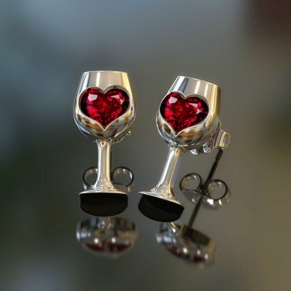 Sterling Silver Red Wine Earrings - Picture 1 of 3